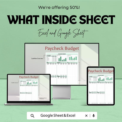 Paycheck Budget Template for Excel & Google Sheets | Monthly Budget Planner Spreadsheet | Personal Finance Tracker | Cash Flow Budget Sheet