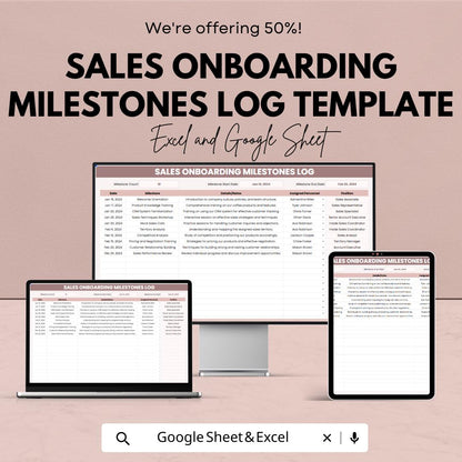 Sales Onboarding Milestones Log Template | Excel & Google Sheets | Sales Training Tracker | Employee Onboarding Progress Log