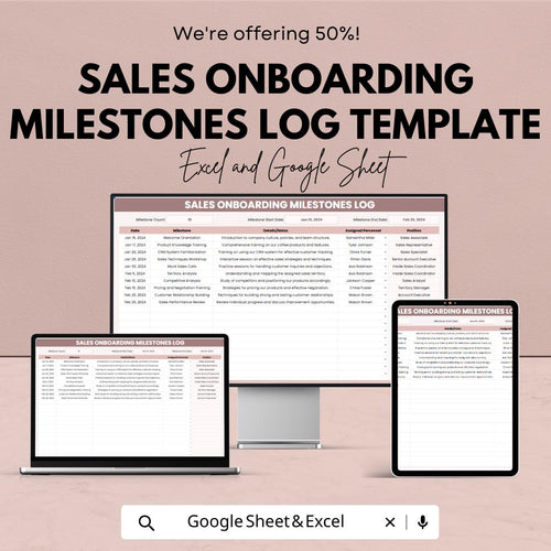 Sales Onboarding Milestones Log Template | Excel & Google Sheets | Sales Training Tracker | Employee Onboarding Progress Log