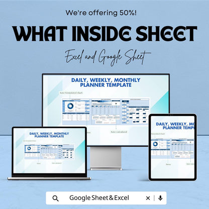 Daily, Weekly, Monthly Planner Sheet | Excel and Google Sheets Template | Task Management, Goal Setting & Scheduling Tool