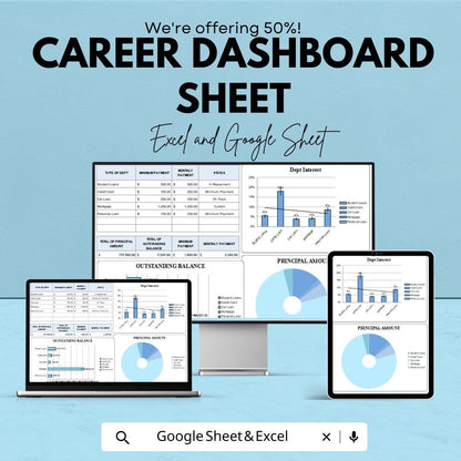 Career Dashboard | Google Sheet | Financial Clarity, Debt Tracker & Career Goal Planner | Customizable Templates for Professional Growth