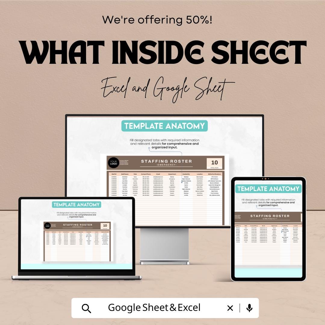 Emergency Staffing Roster Template | Excel and Google Sheets | Emergency Staff Schedule, Shift Assignment & Crisis Response Planner