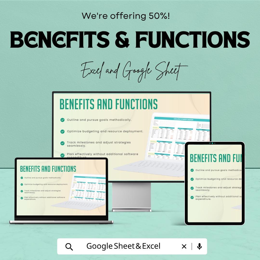 College Student Budget Template | Google Sheets Budget Planner | Excel Budget Spreadsheet | Student Expense Tracker | Monthly Finance