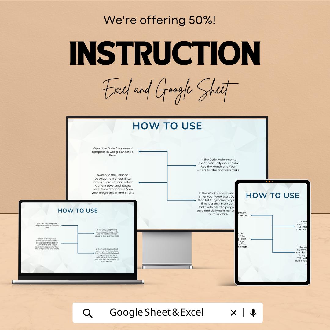Daily Assignment Tracker Excel | Student Planner Google Sheets | Daily Homework Planner | Productivity Tracker | School Assignment Organizer