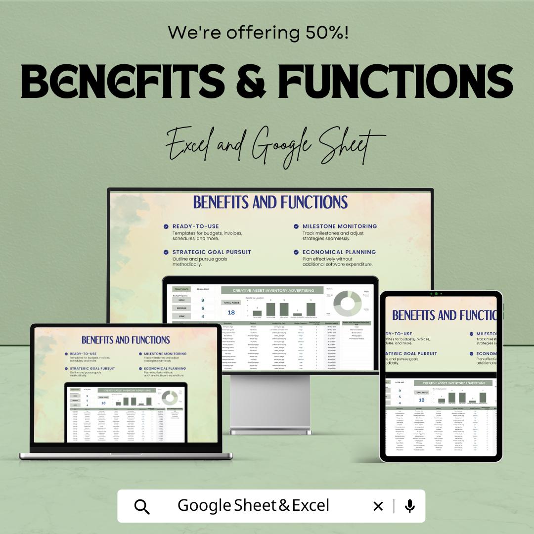 Creative Asset Inventory Advertising Sheet | Excel & Google Sheets | Marketing Template | Digital Planner for Ad Campaigns