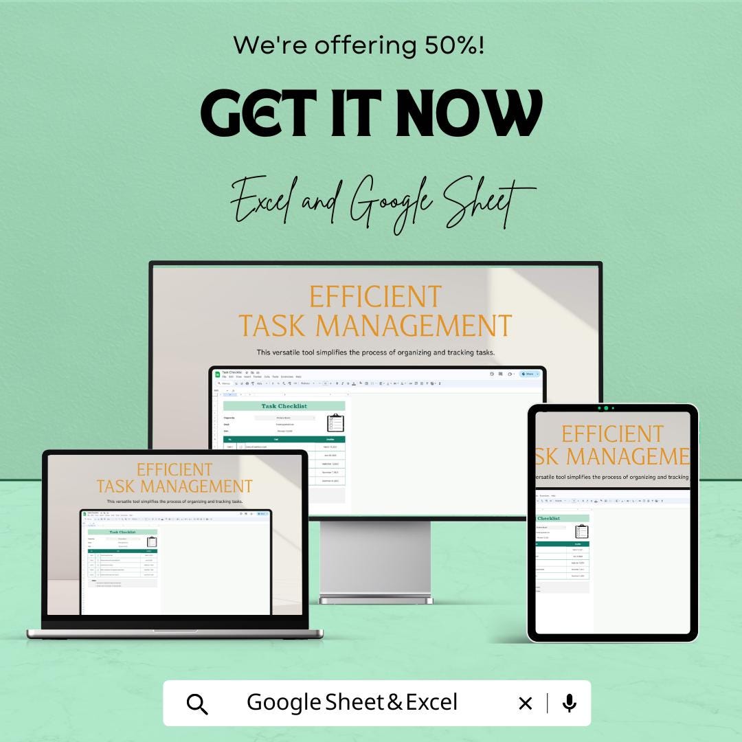 Task Checklist Sheet | Google Sheets & Excel Template | To-Do List | Task Tracker | Project Organizer | Editable Checklist Form