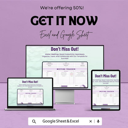 Meeting Tracker Template | Meeting Agenda & Minutes Spreadsheet | Team Meeting Organizer | Meeting Planner Template