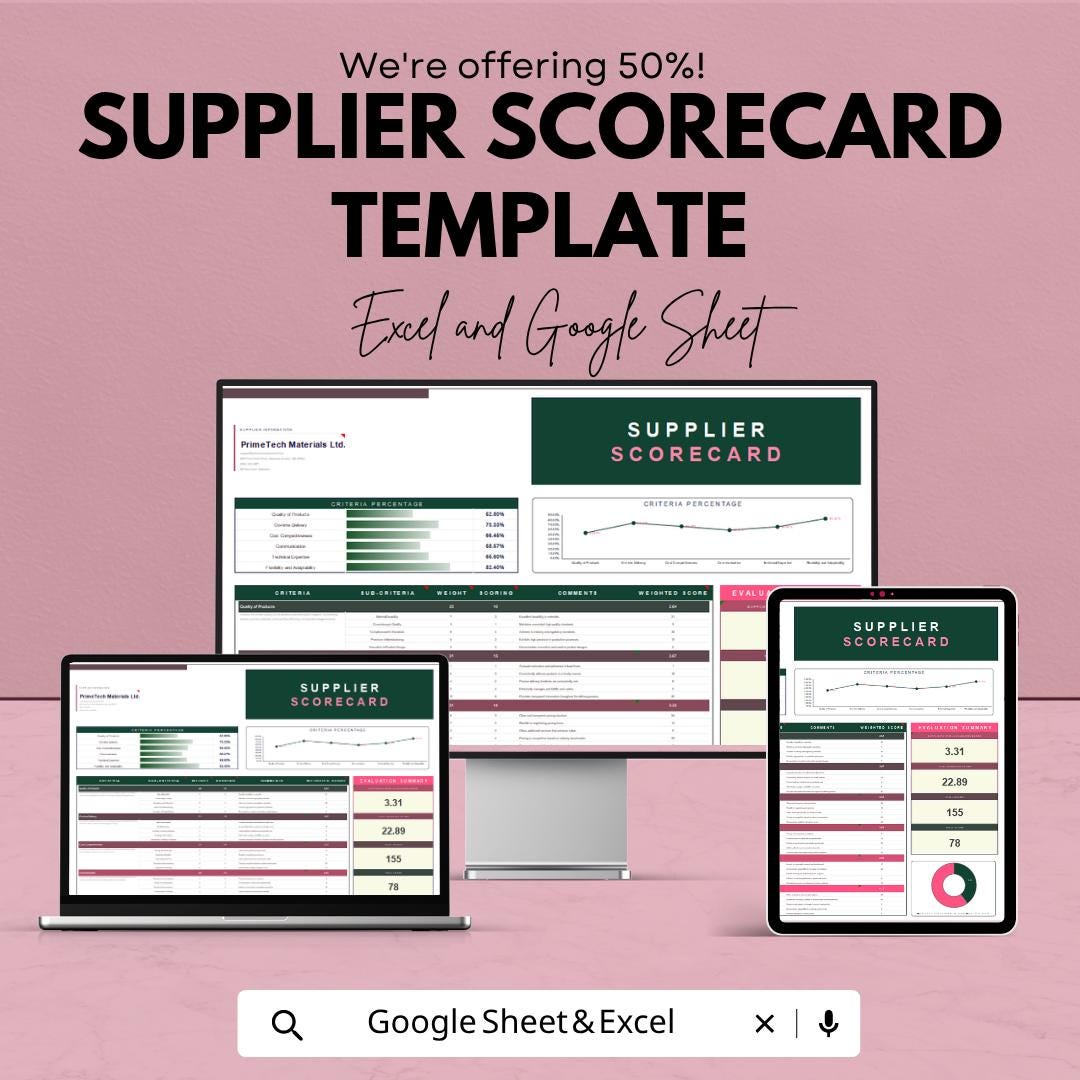 Supplier Scorecard Template | Vendor Performance Tracker Excel | Supplier Evaluation Spreadsheet | KPI Scorecard Dashboard