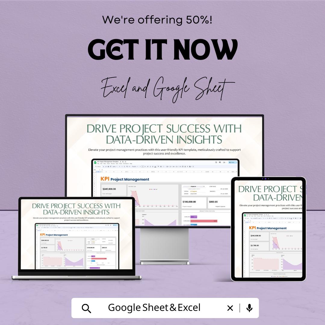 KPI Project Management Sheet | Excel and Google Sheets Dashboard | Task, Budget & Expense Tracker | Business Metrics and Strategy Planner
