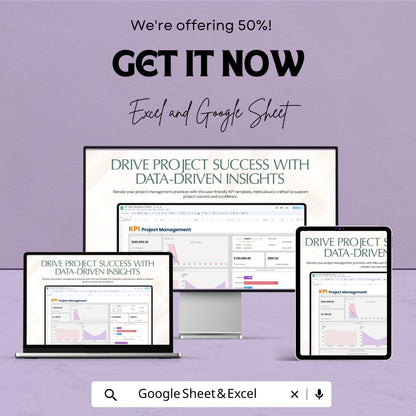 KPI Project Management Sheet | Excel and Google Sheets Dashboard | Task, Budget & Expense Tracker | Business Metrics and Strategy Planner