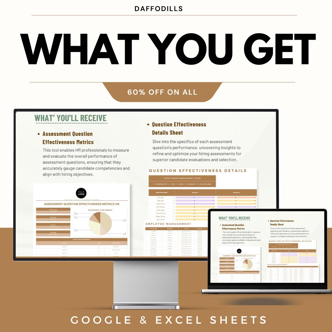 Assessment Question Effectiveness Metrics HR Template | HR Assessment Tool | Hiring Evaluation Sheet | Google Sheets HR
