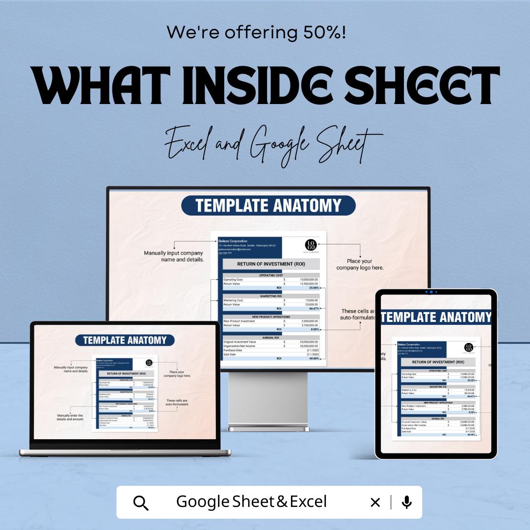 ROI Calculator for Product Lifecycle Management | Excel and Google Sheets Template | Cash Flow, Investment & Marketing ROI | 50% OFF