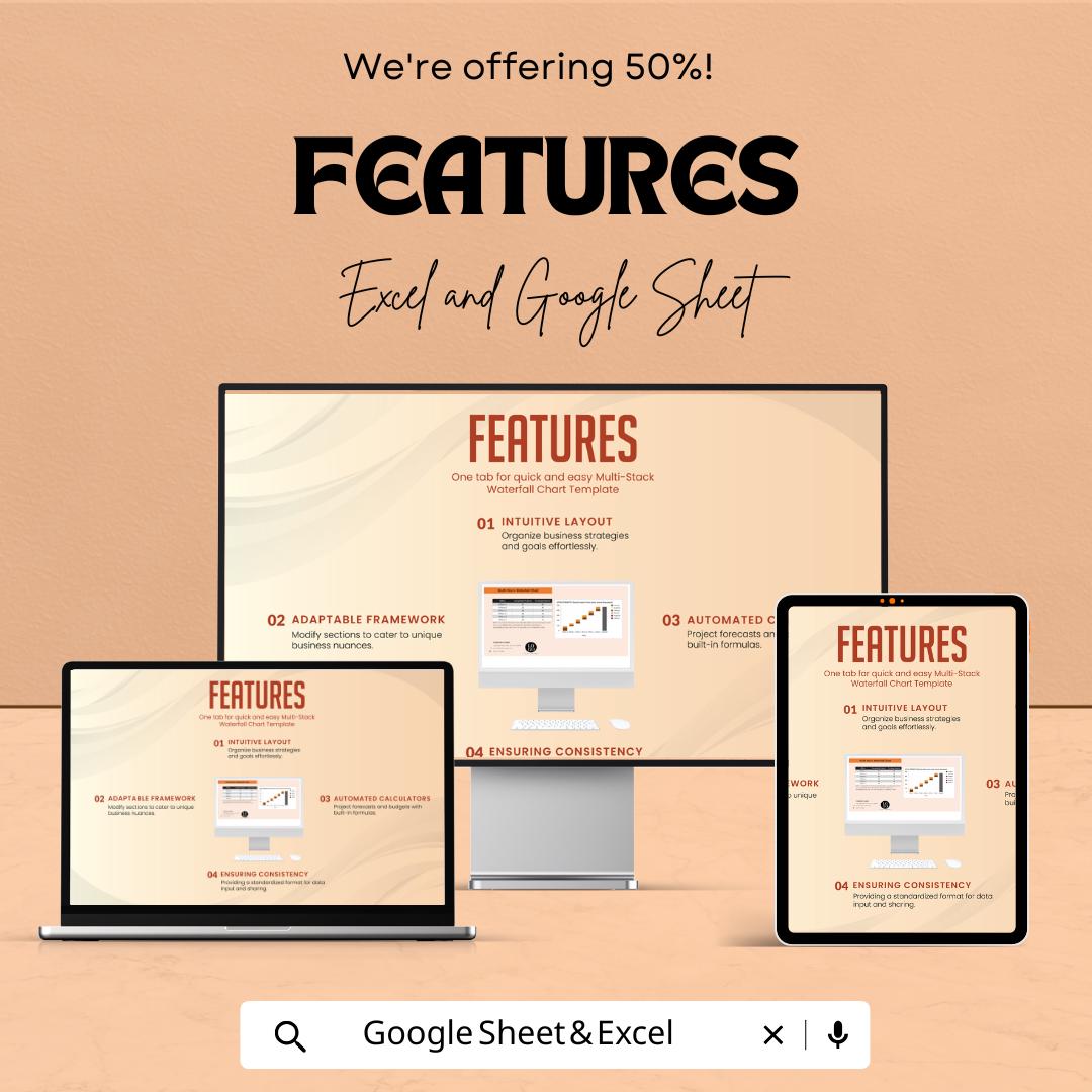 Multi-Stack Waterfall Chart Sheet for Excel & Google Sheets - 50% Off - Visualize Project Progress