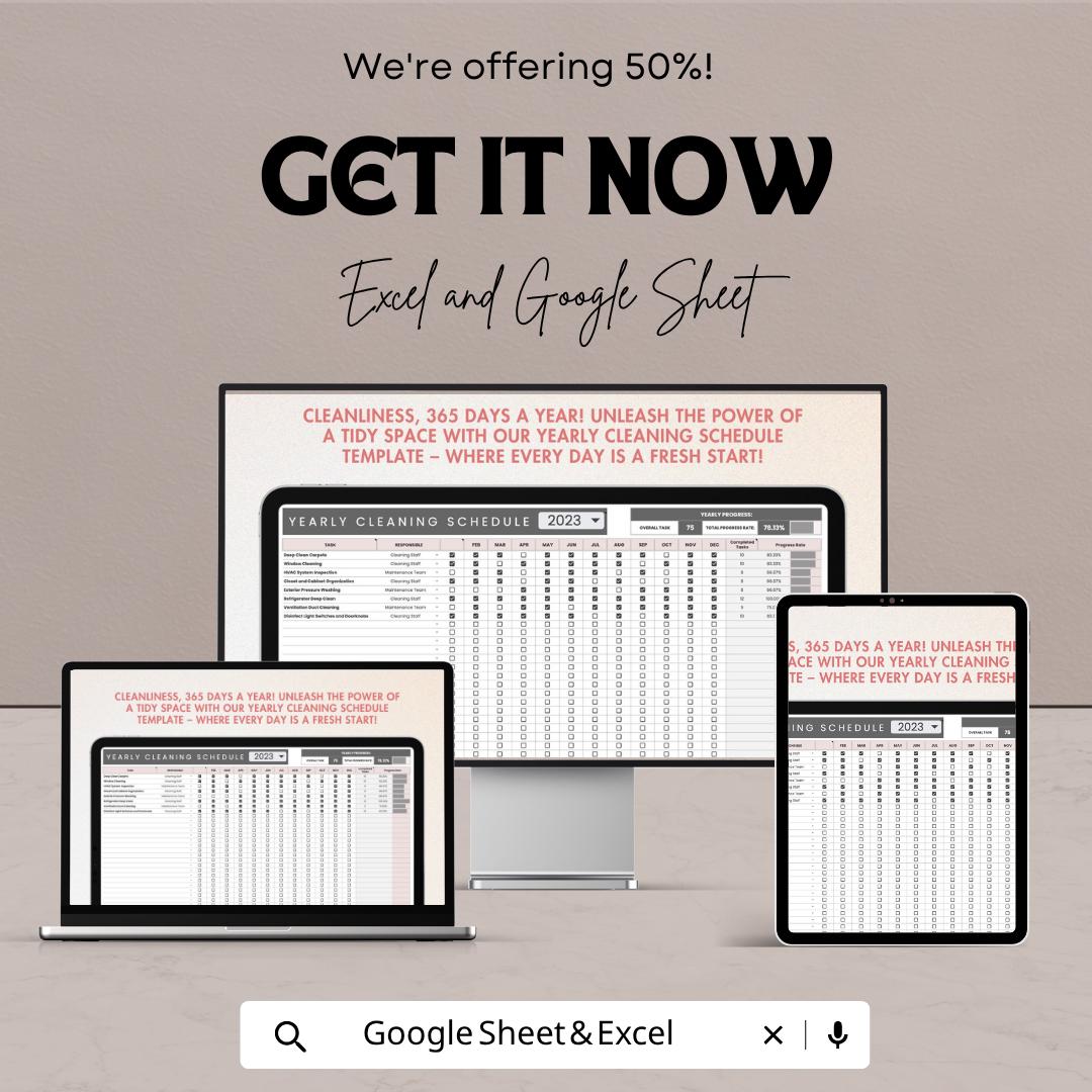 Yearly Cleaning Schedule Template  | Home Cleaning Planner | Annual Cleaning Tracker | Cleaning Routine Template