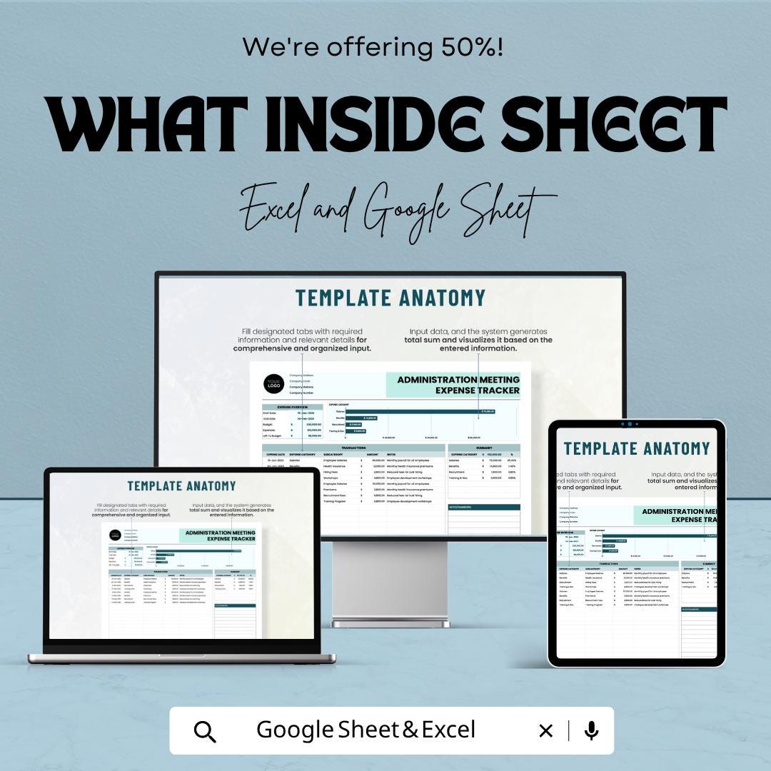 Meeting Expense Tracker | Business Expense Tracker | Budget Planner Spreadsheet | Expense Report Template | Finance Tracker