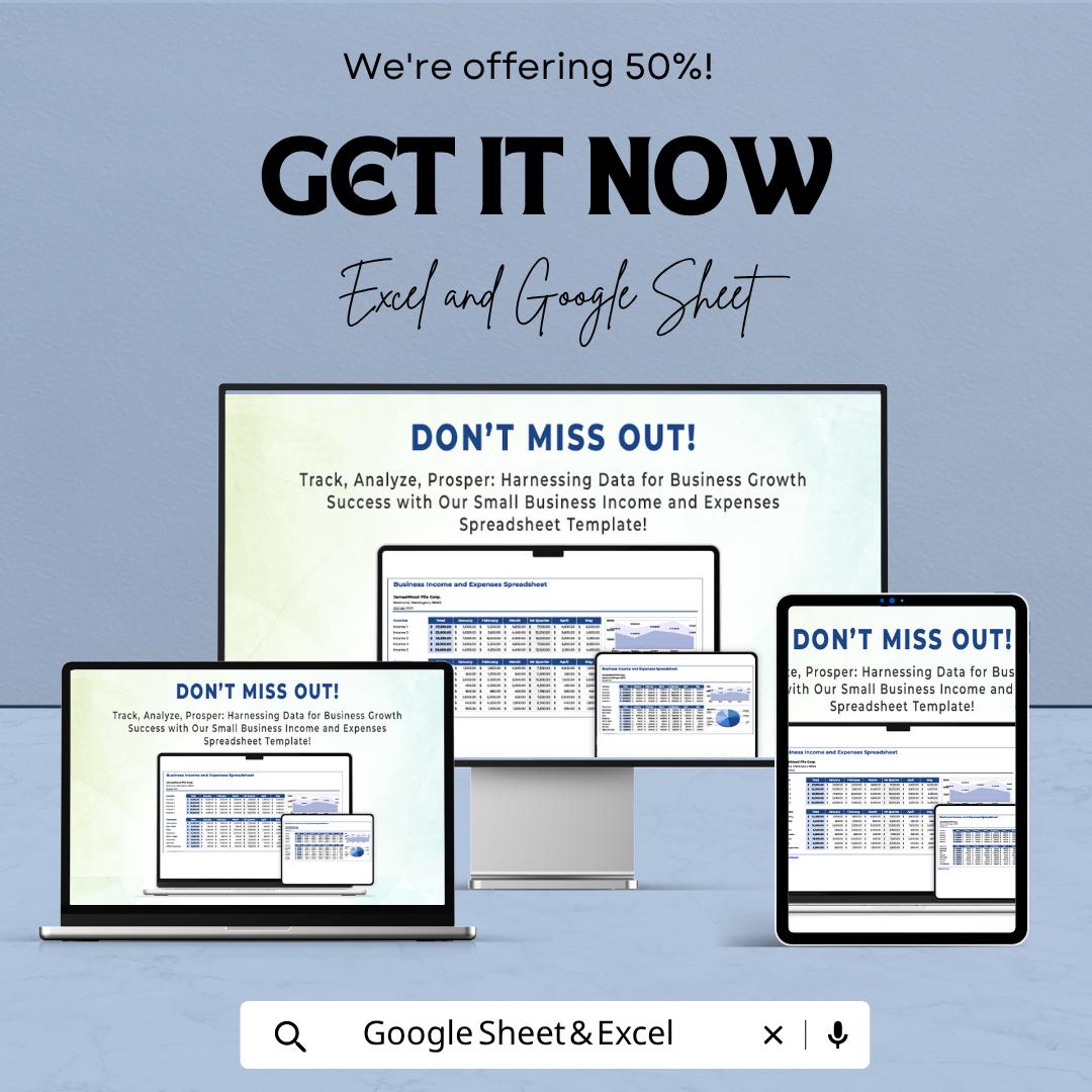 Small Business Income and Expenses Spreadsheet | Profit Loss Tracker Template | Business Budget Planner | Expense and Revenue Log