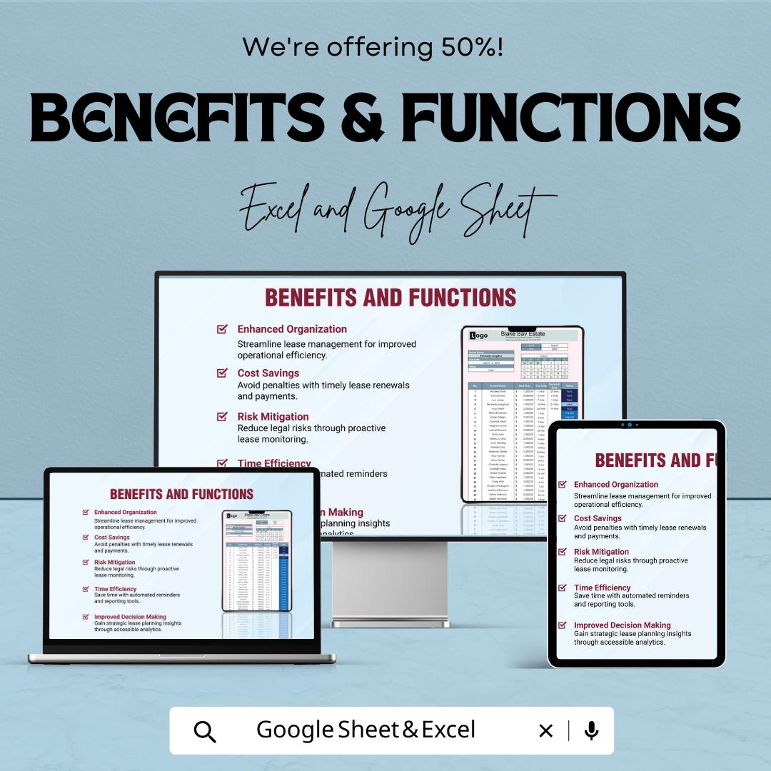 Lease Tracker Template Excel Google Sheets, Rental Payment Tracker Spreadsheet, Tenant Rent Tracker, Property Management Lease Log