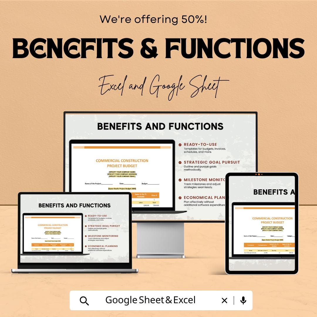 Commercial Construction Project Budget Template | Contractor Estimate Tracker | Building Cost Planner | Project Sheet