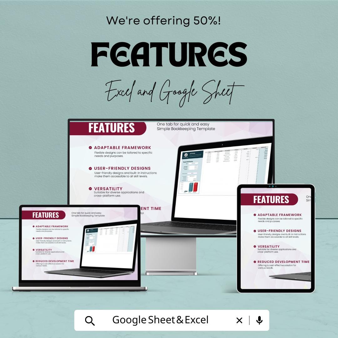 Simple Bookkeeping Sheet | Small Business Expense Tracker | Google Sheets & Excel | Financial Planner Template | Instant Download