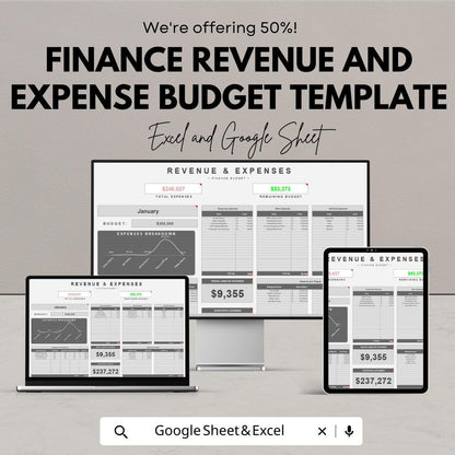 Finance Budget Planner | Revenue & Expense Tracker Template | Business Budget Spreadsheet | Financial Dashboard