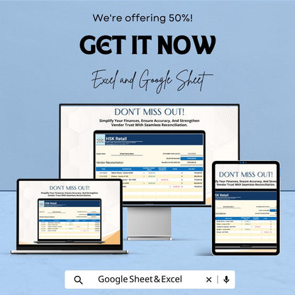 Vendor Reconciliation Template | Accounts Payable Reconciliation Spreadsheet | Supplier Statement Matching | Invoice & Payment Tracker