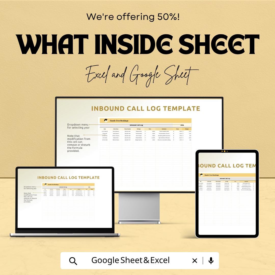 Inbound Call Log Template Excel | Customer Call Tracker | Call Logging Sheet | Business Call Record | Google Sheets Call Log