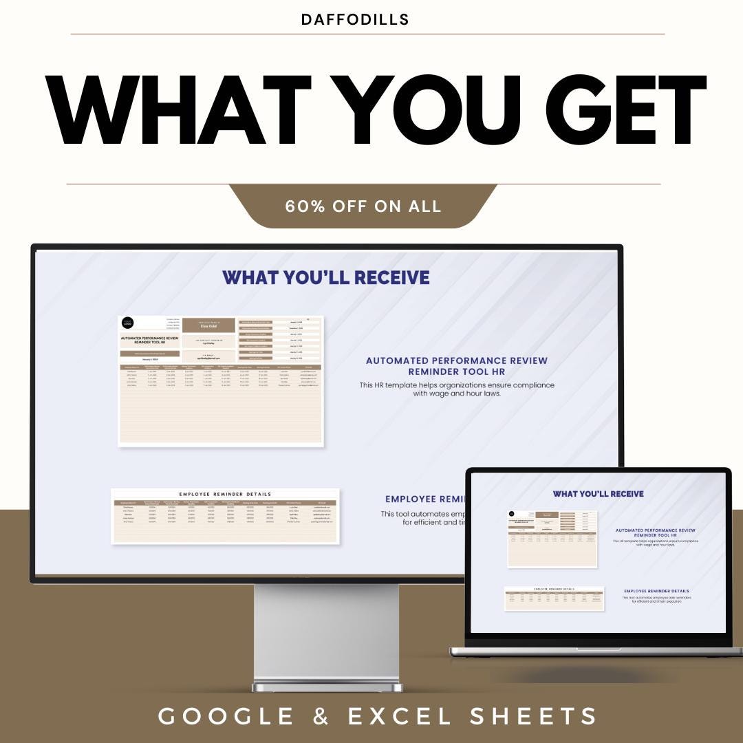 Automated Performance Review Reminder Tool HR Template | Performance Review Tracker | HR Reminder System | Google Sheets HR