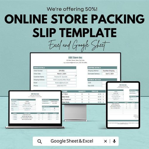 Online Store Packing Slip Template | Packing Slip Spreadsheet | Order Form Template | Shipping Slip | Small Business Tool