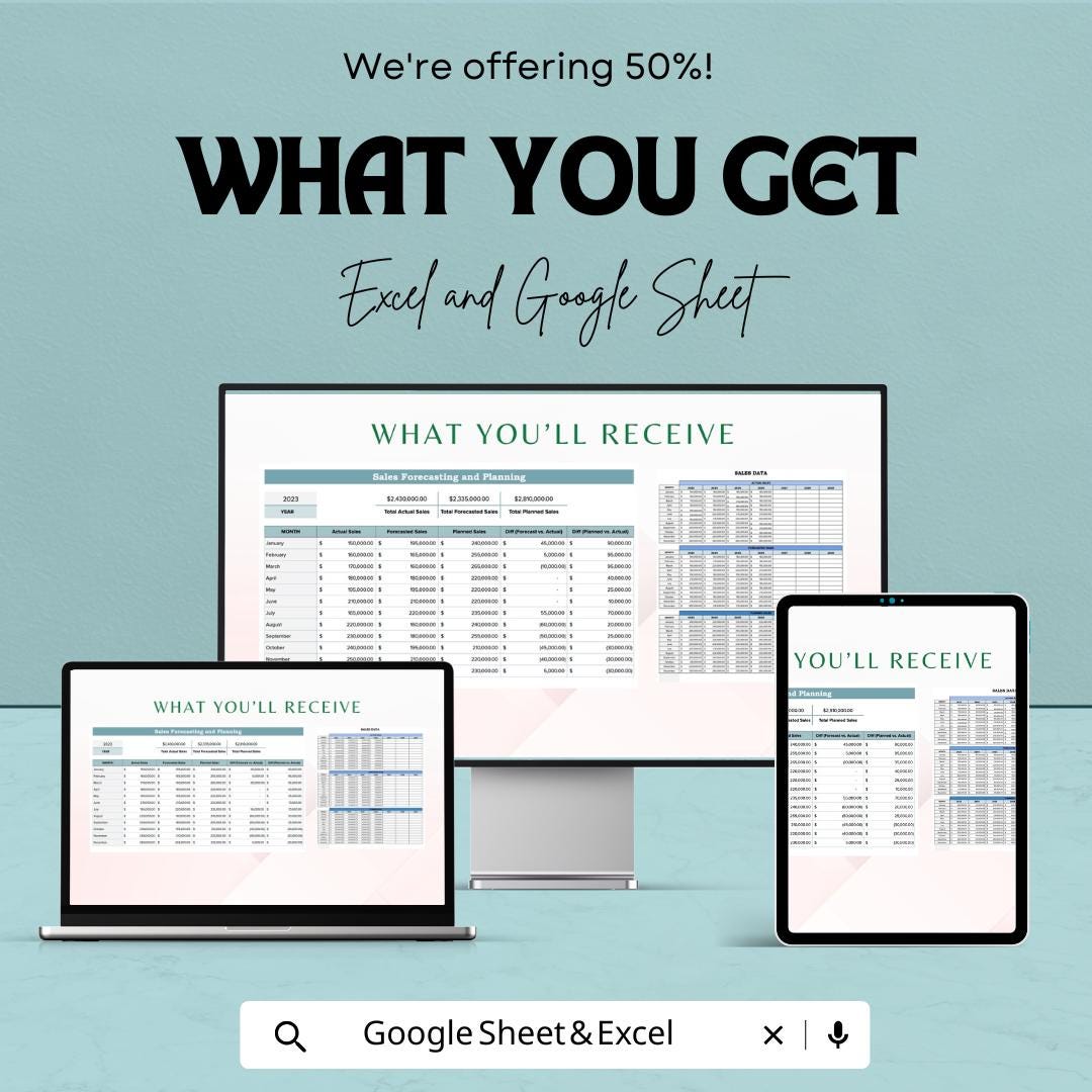 Sales Forecasting and Planning Template | Sales Projection Spreadsheet | Business Revenue Tracker | Excel & Google Sheet Template