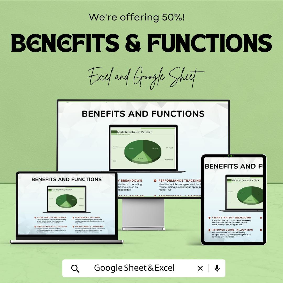 Marketing Strategy Pie Chart Template | Marketing Analytics Spreadsheet | Business Strategy Dashboard | Excel & Google Sheets |
