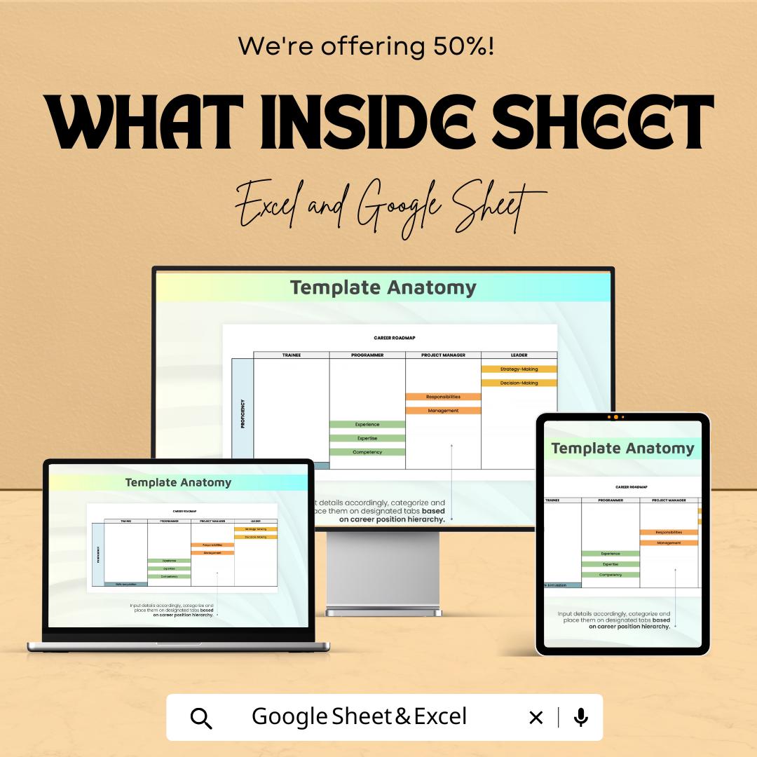 Editable Career Roadmap Template | Professional Growth Planner | Excel & Google Sheets | Career Development Tracker | Digital Download