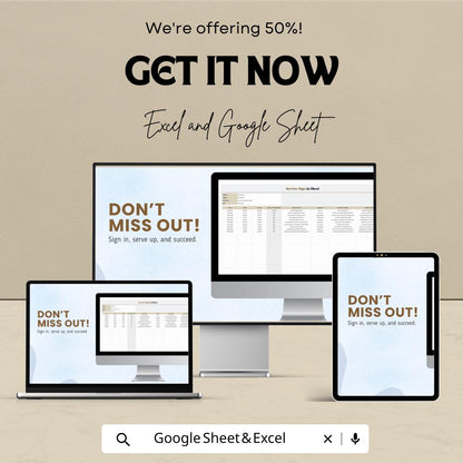 Service Sign In Sheet - Excel and Google Sheets Template | Track Attendance & Service Activities | Service Provider Sign-in Sheet |