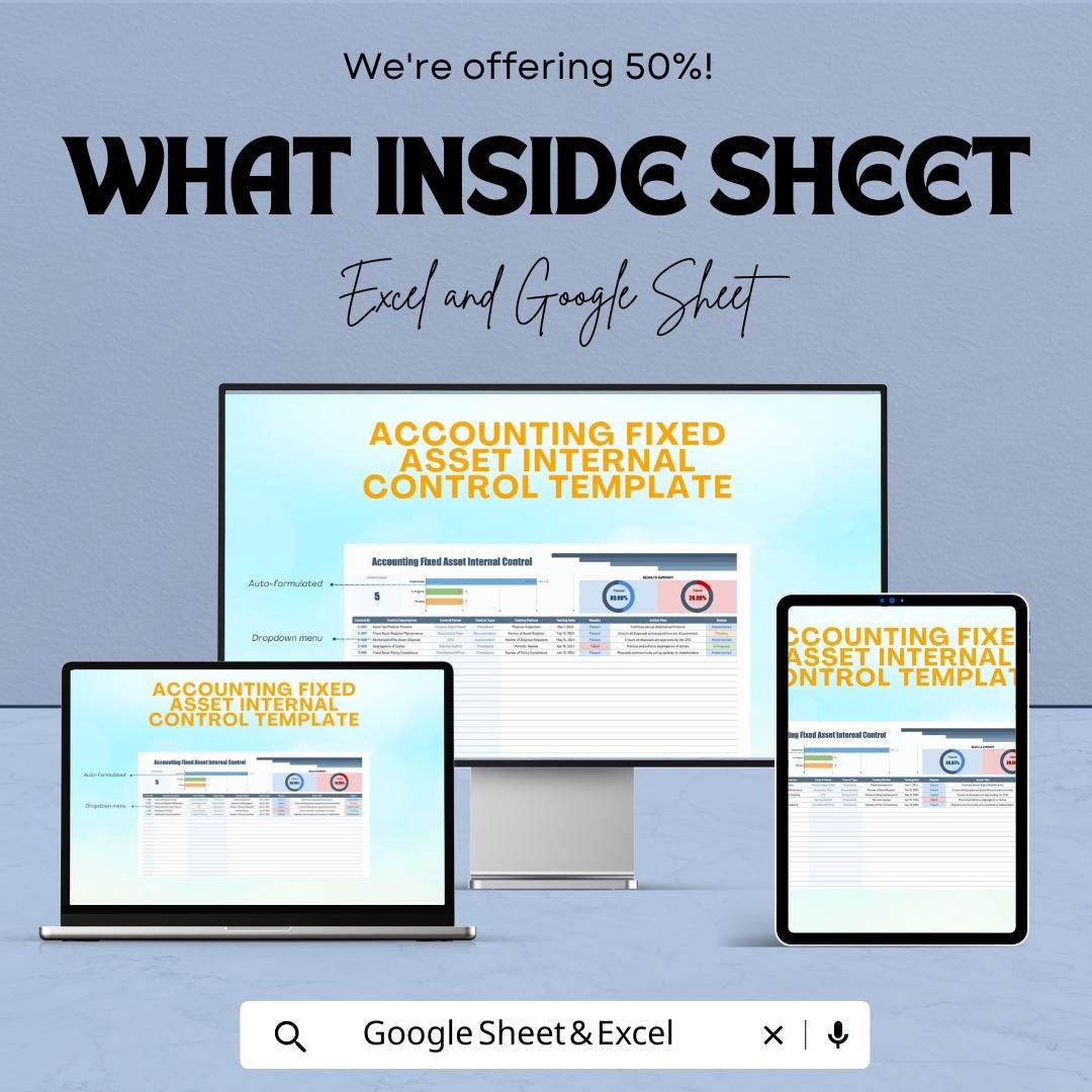 Accounting Fixed Asset Internal Control Template | Asset Tracking & Compliance Sheet |  Internal Control Checklist | Audit Tool