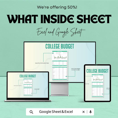 College Budget Template | Student Budget Spreadsheet | Expense Tracker Planner | Excel & Google Sheets | Monthly Budget Planner