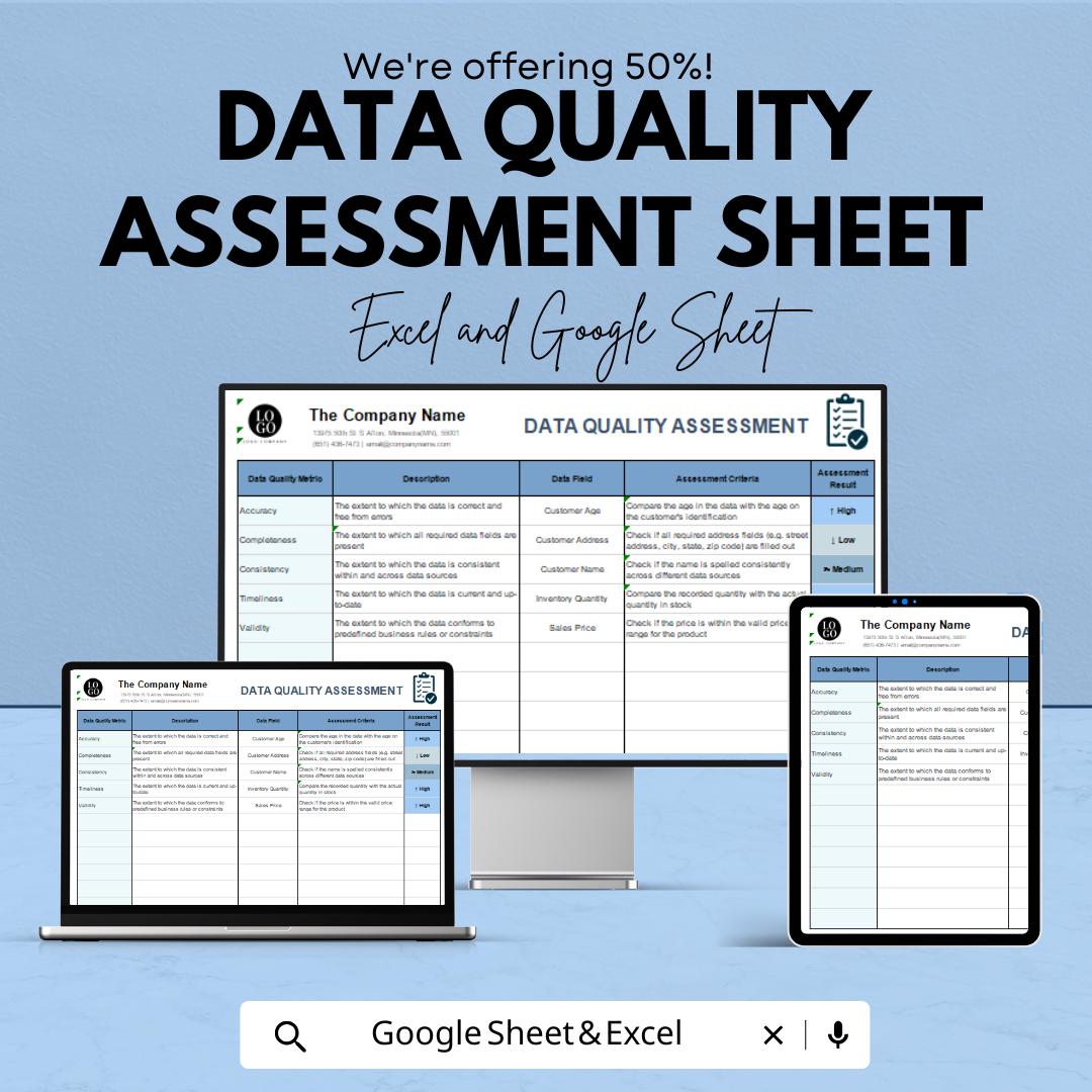 Data Quality Assessment Sheet | Excel and Google Sheets Template for Data Accuracy & Analysis