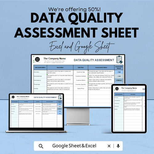 Data Quality Assessment Sheet | Excel and Google Sheets Template for Data Accuracy & Analysis