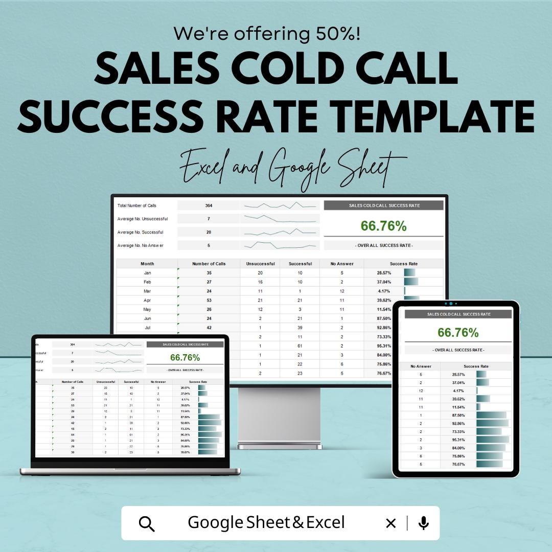 Sales Cold Call Success Rate Template | Excel & Google Sheets | Sales Call Tracker | Cold Calling Performance Analysis