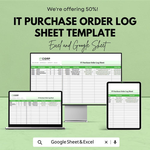Purchase Order Log Template | IT Purchase Tracker Excel | PO Tracking Sheet | Order Management Spreadsheet | Google Sheets Purchase Log