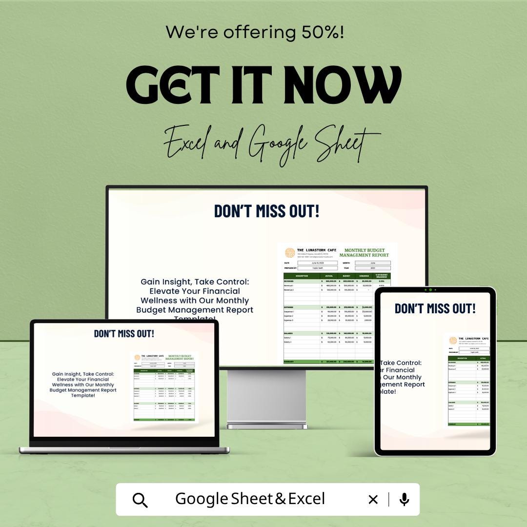 Monthly Budget Management Report Template | Budget Report Spreadsheet | Financial Analysis Sheet