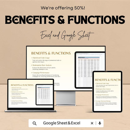 Marketing Promotional Codes and Discounts Tracker Template | Promo Code Usage Log | Marketing Discount Tracker