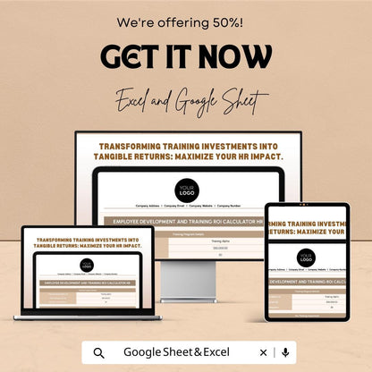 Employee Development and Training ROI Calculator | HR Training ROI Template | Employee Training Cost Analysis | Excel & Google Sheets