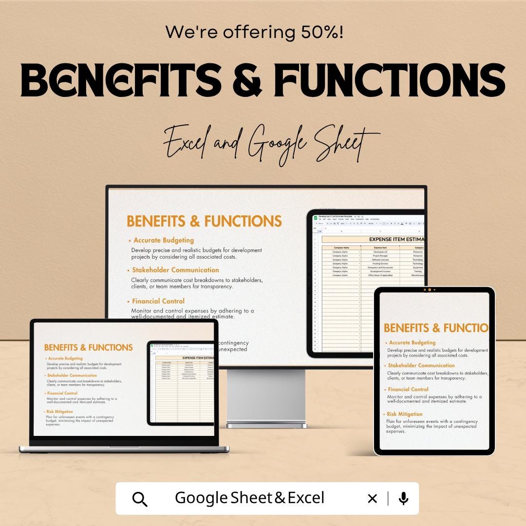 Development Cost Estimate Template | Project Budget Spreadsheet | Construction Cost Calculator | Excel & Google Sheets | Business Budget