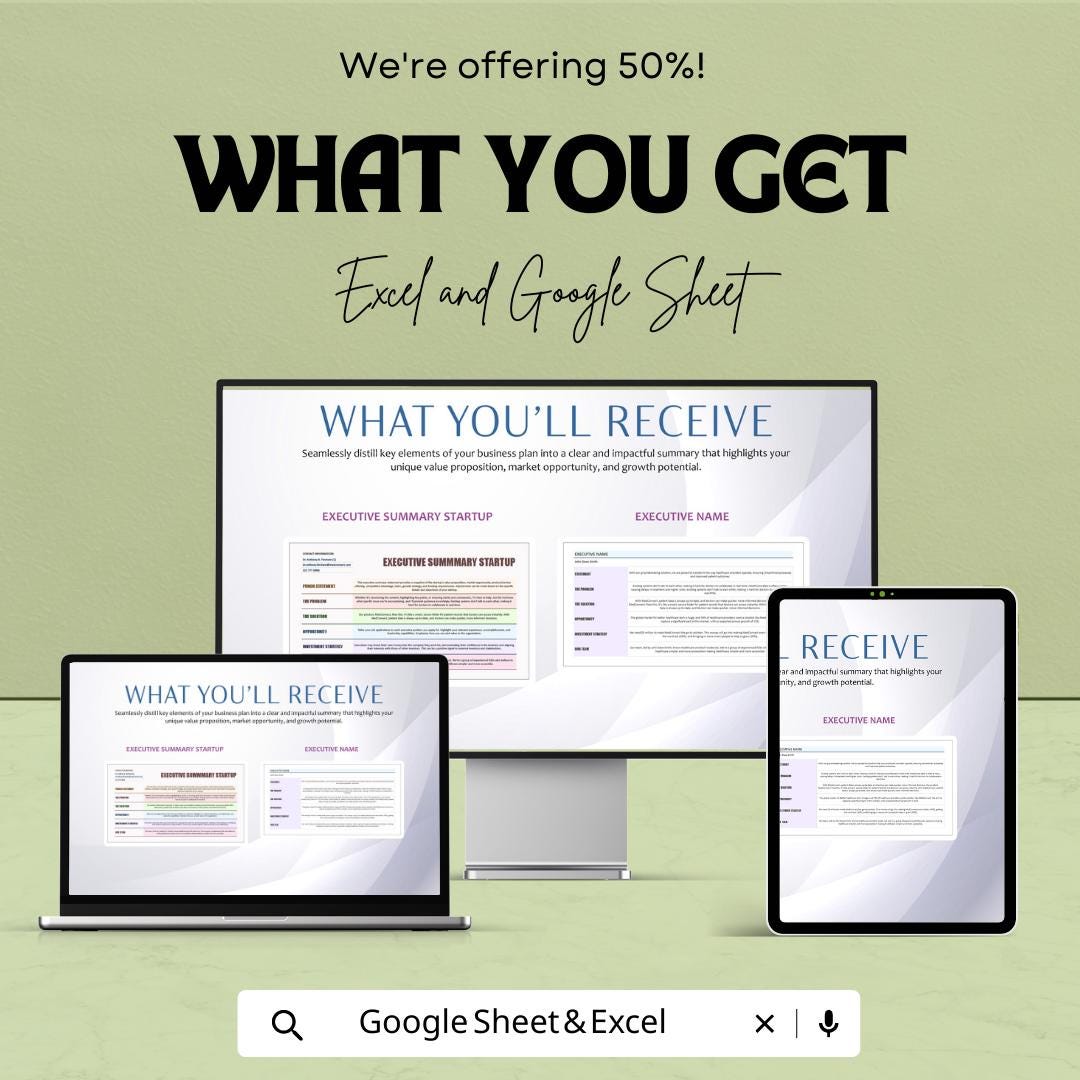 Executive Summary Startup Template | Business Plan Executive Summary | Startup Planning |Business Planner | Startup Strategy Template
