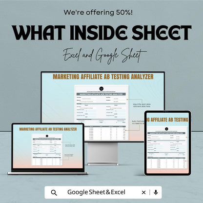 Marketing Affiliate AB Testing Analyzer Template | Marketing Optimization Tool | Analytics Spreadsheet | Conversion Analysis Template