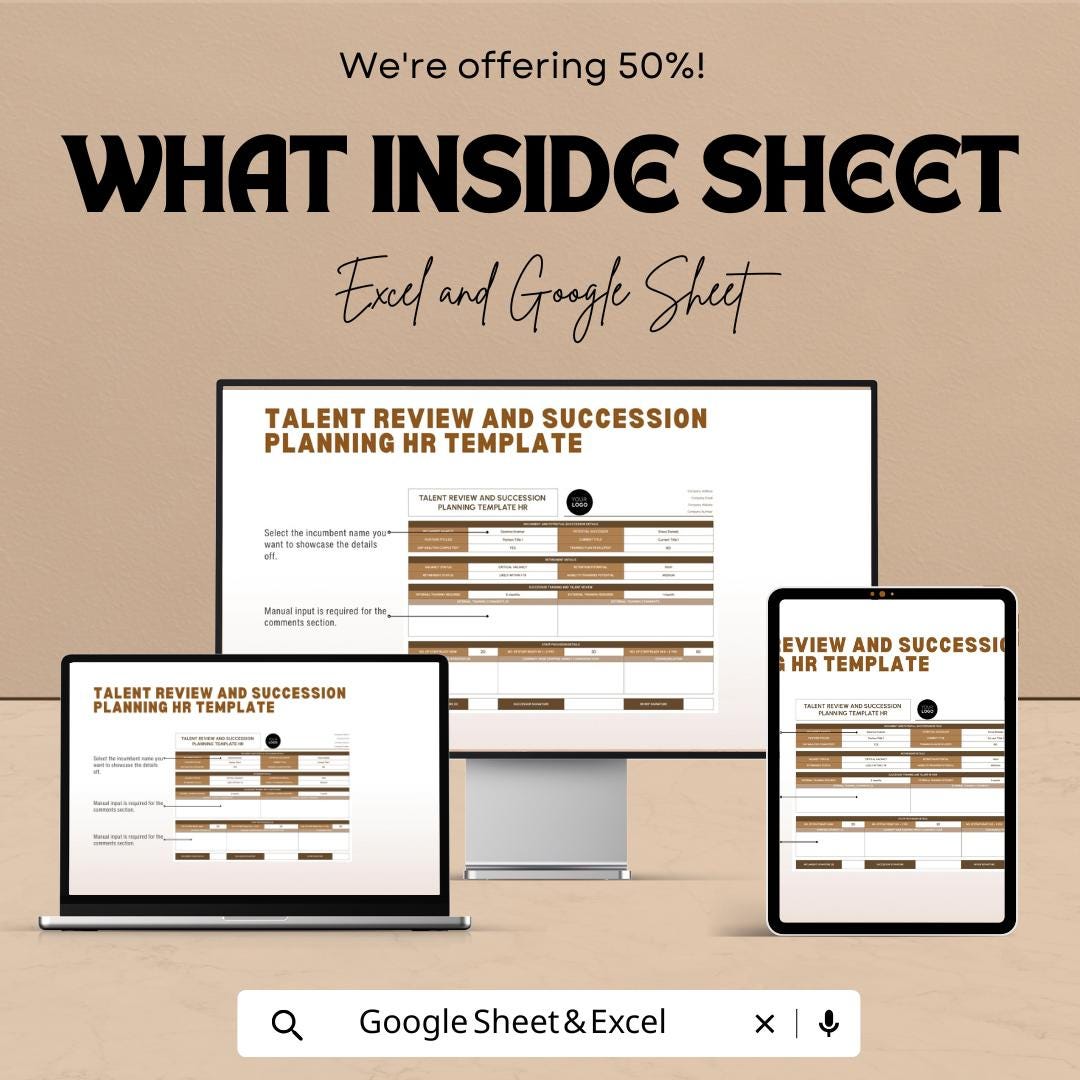 Talent Review & Succession Planning HR Template | Excel and Google Sheets | Employee Performance and Leadership Planning
