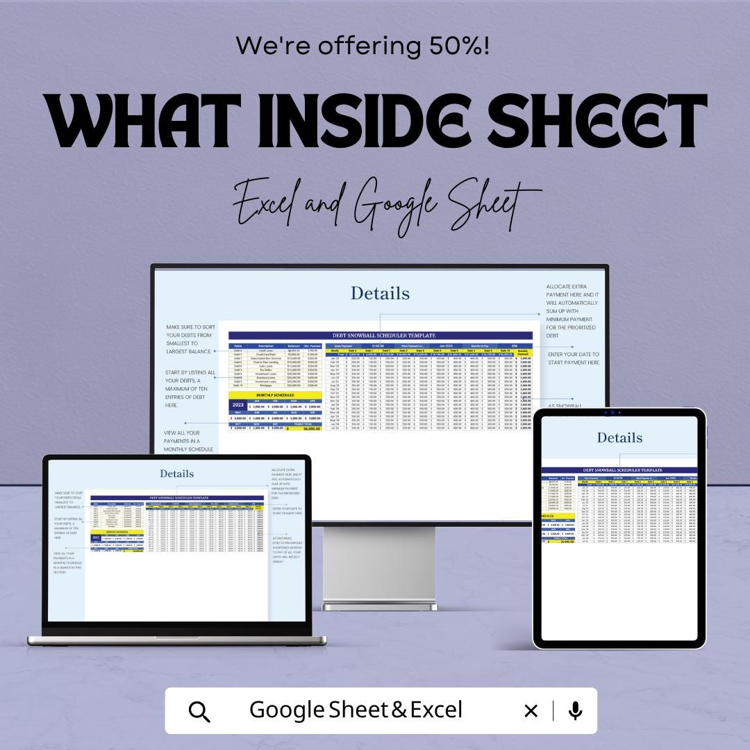 Debt Snowball sheet | Debt Payoff Tracker Template | Debt Snowball Calculator | Budget Planner | Debt Payment Schedule