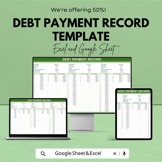 Debt Payment Record Template | Excel & Google Sheets Debt Tracker | Loan Payment Log Spreadsheet | Personal Finance Organizer