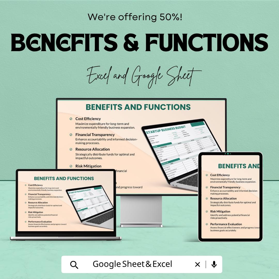 Startup Business Budget Template | Business Budget Spreadsheet | Startup Expense Tracker | Excel & Google Sheets | Financial Planning Sheet