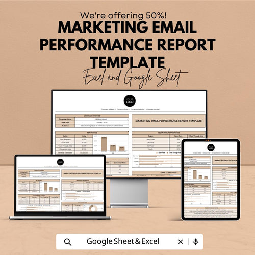 Marketing Email Report Template, Email Performance Tracker, Excel & Google Sheets Campaign Analytics Dashboard, Email Marketing Report