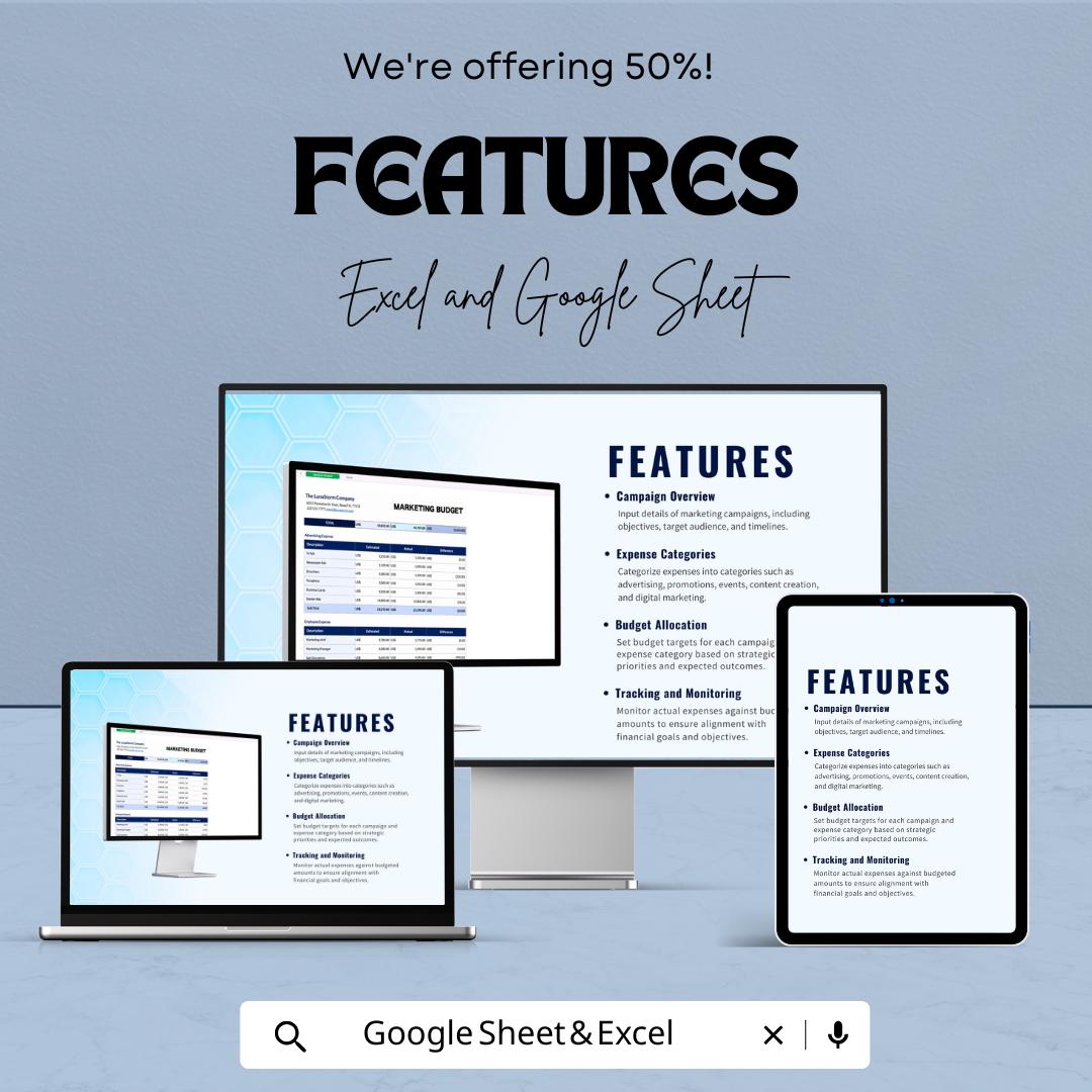 Marketing Budget Template | Excel & Google Sheets | Marketing Expense Tracker | Advertising Budget Planner | Business Budget Spreadsheet |